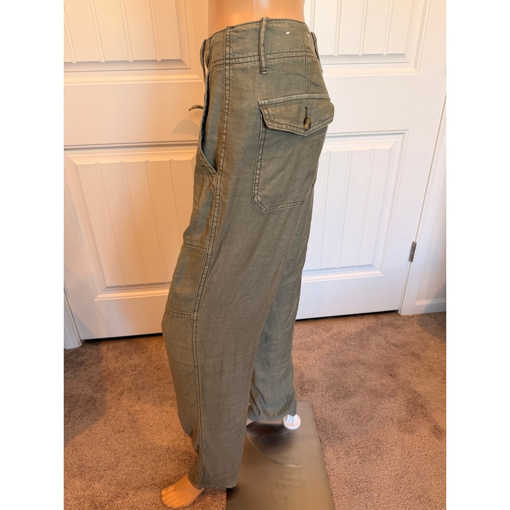 American Eagle Women Olive Green Linen Blend Utility Cargo Pants Sz 8 Reg Safari - Picture 10 of 15